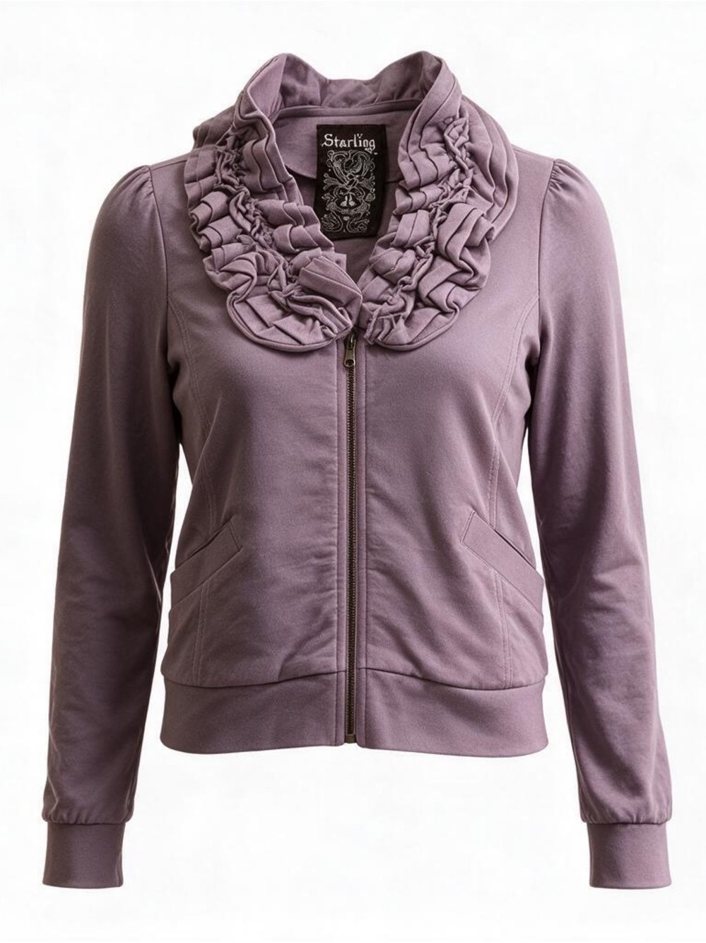 Starling Women's Lavender Ruffle Collar Zip Sweatshirt/Jacket
